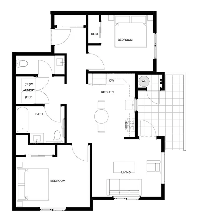 2 Bed, 1.5 Bath Large C301 floor plan